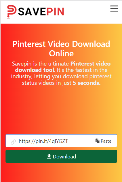 Enter Pinterest Video URL